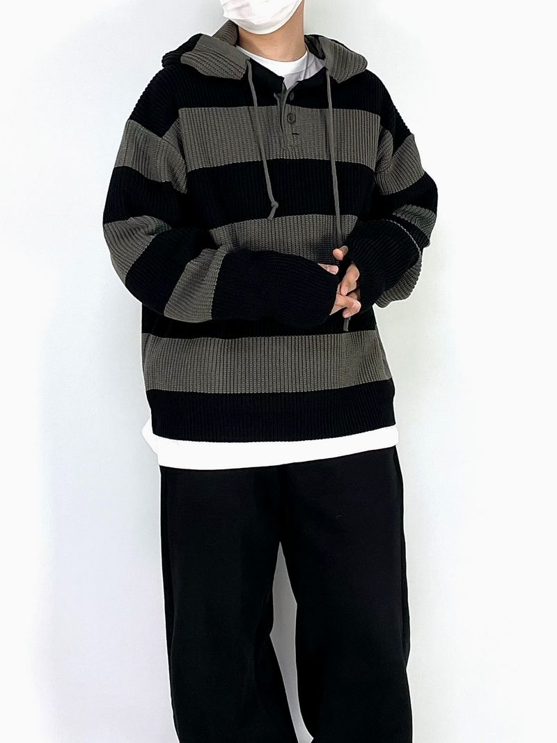 Stripe Warmer Hood-Knitwear