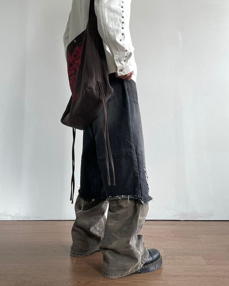 Destroyed Layered Camo Denim Pants