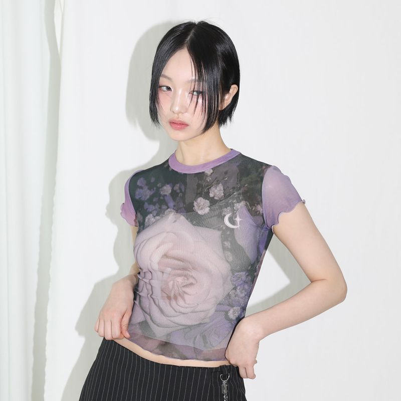 Purple Rose Mesh Top