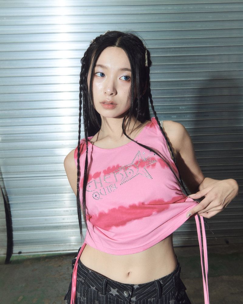 gem stone shirring top- pink