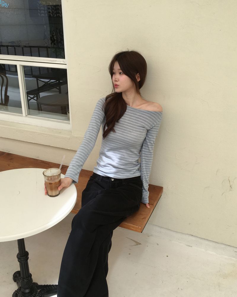 Stripe boat neck T