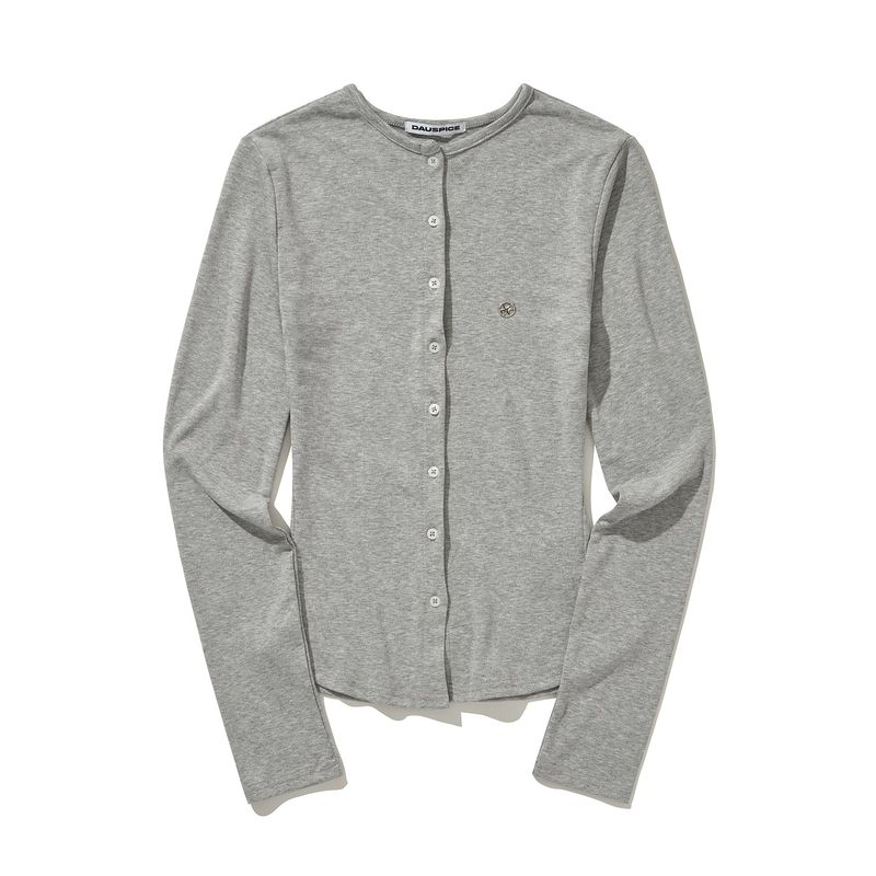 (DUC) Round-Neck Cardigan Gray