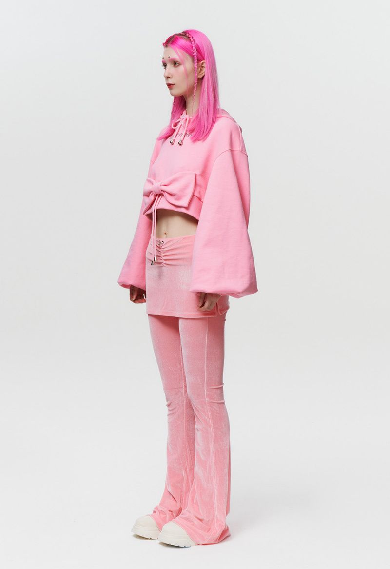  RIBBON CROP HOODIE (PINK)