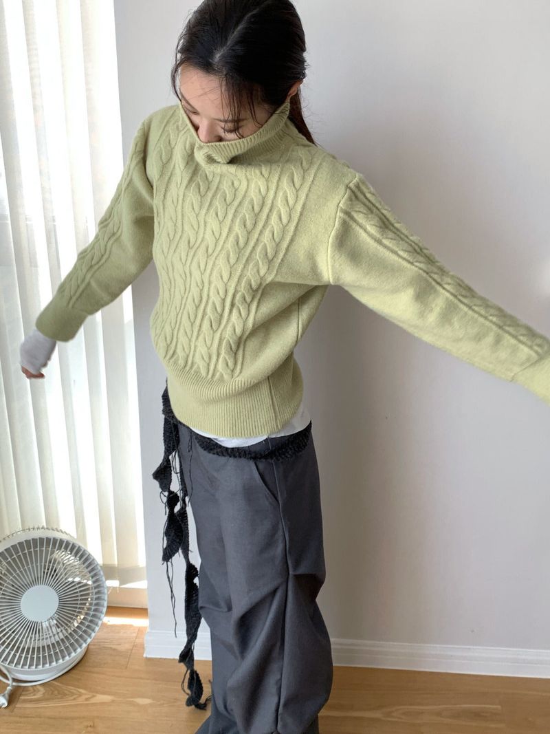 Jacquard Turtleneck Twisted Wool Knitwear