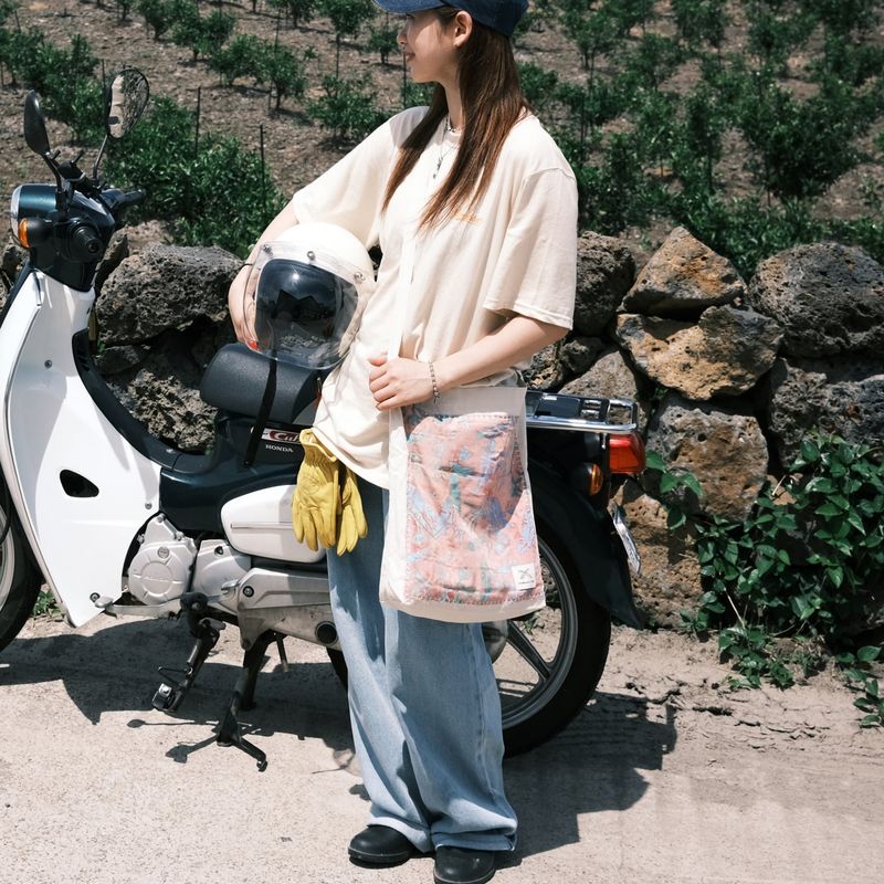 [Patchwork Canvas Bag] Banana Leaves - Pale Pink
