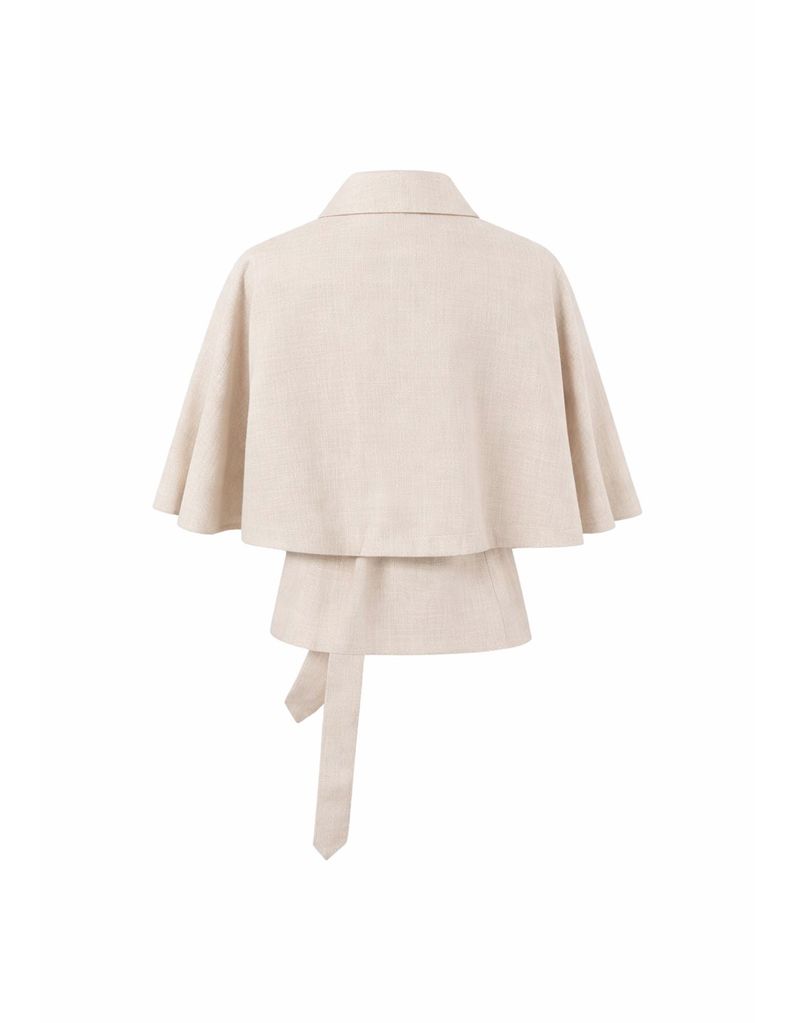Airi Linen Summer Double Button Cape Crop Jacket Light beige