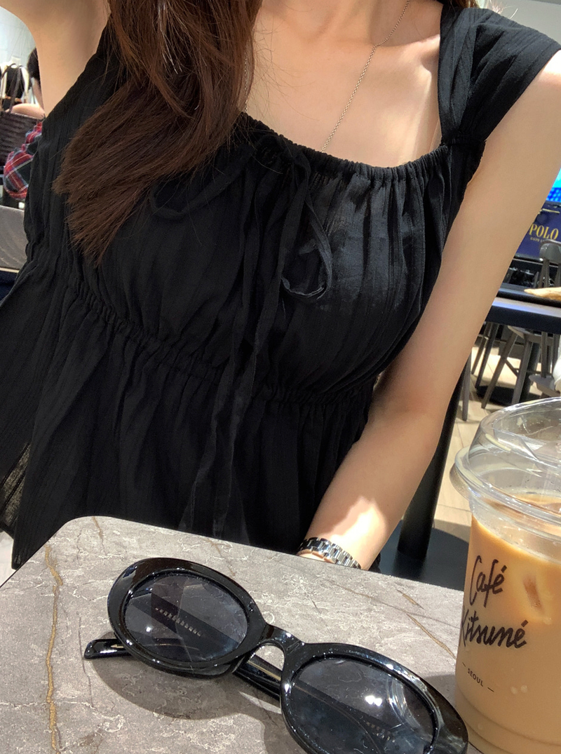 Heather Ribbon Sleeveless Blouse / 2 colors
