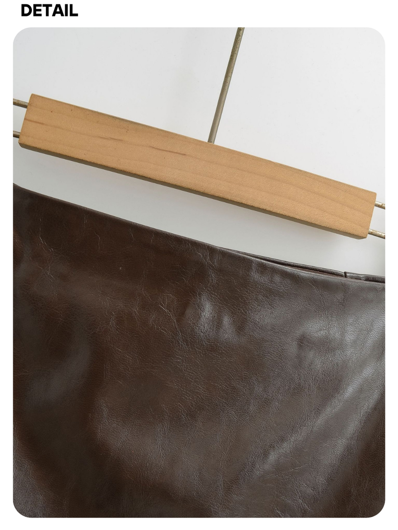 Olive leather A-line mini skirt