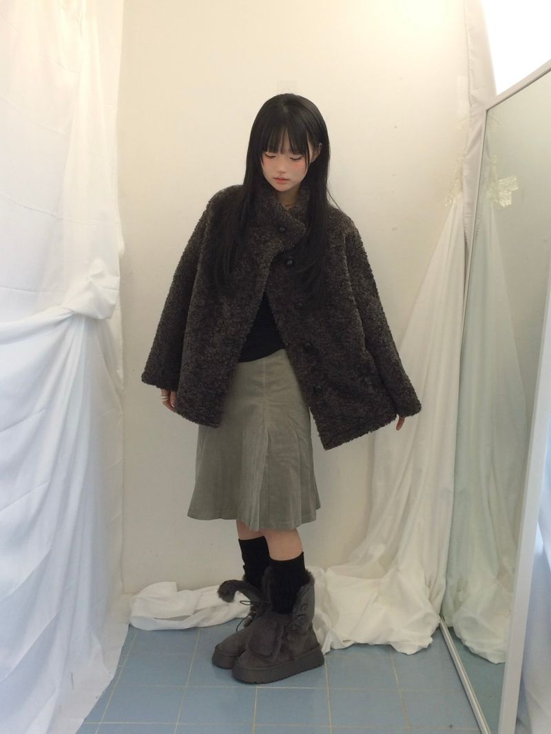 highneck puffy fur jacket