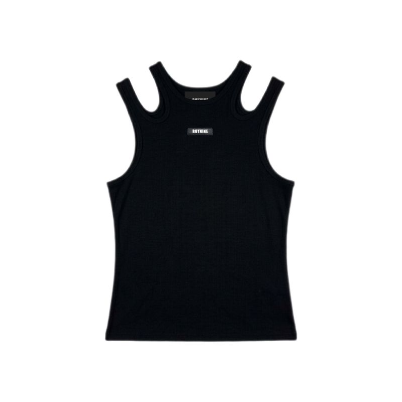 ROYNINE（ロイナイン）の「ブラック ツーショルダー スリーブレス Tシャツ（トップス）」