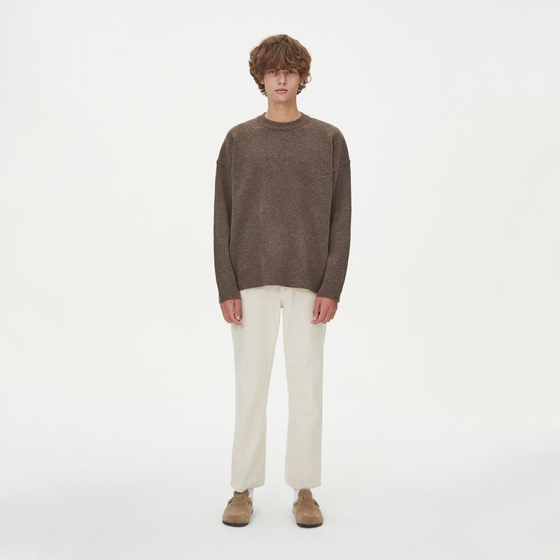 CASHLIKE ROUND NECK KNIT_BROWN