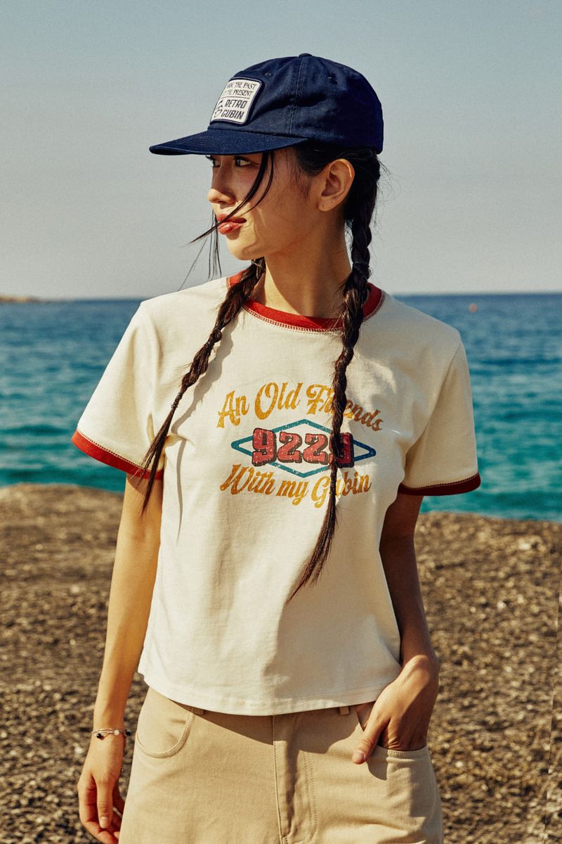 (W) 9229 Over printed Ringer T-shirt