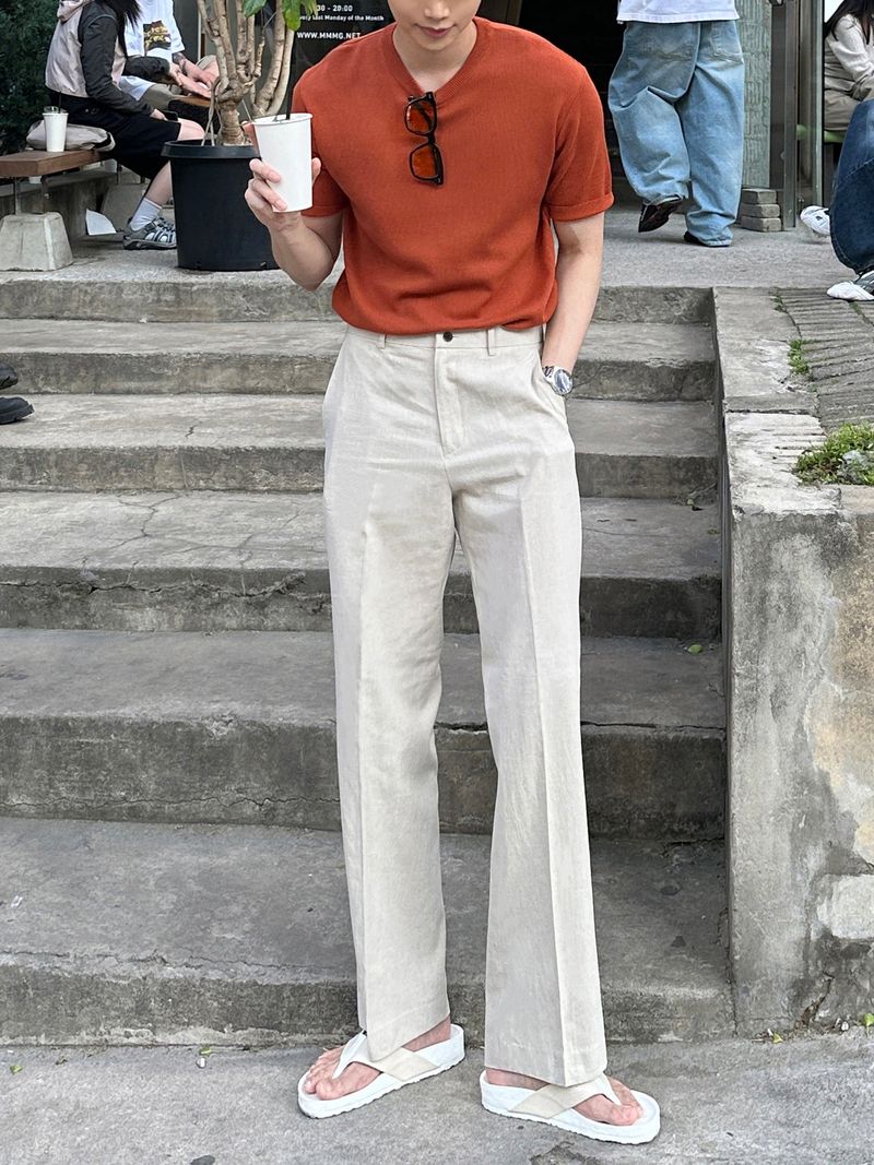 Summer linen ice back banding slacks (3 colors)