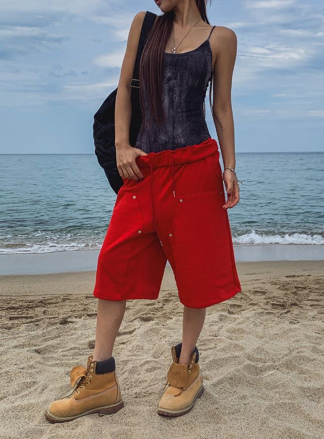 Tear Rivet Double Knee Bermuda Pants
