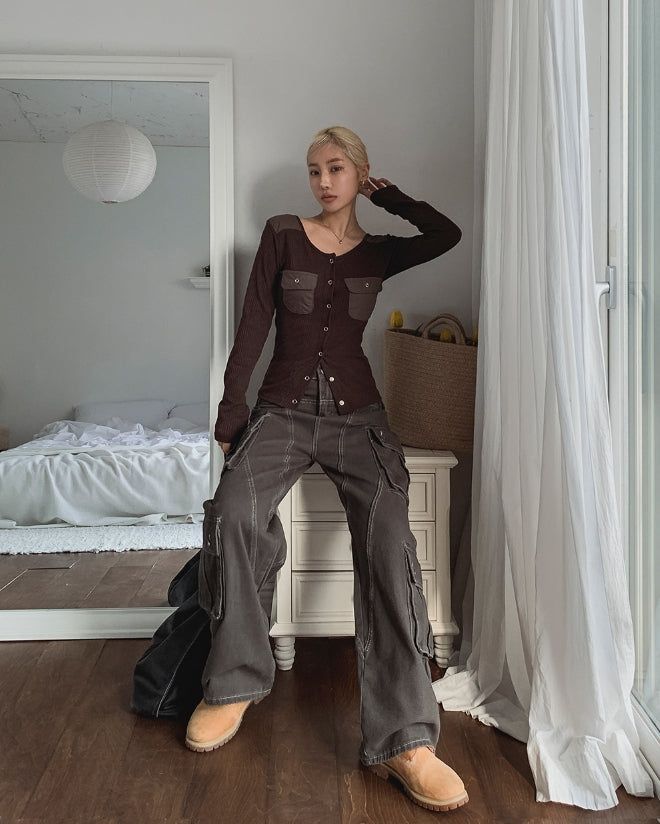Torti cut stitch denim cargo pants