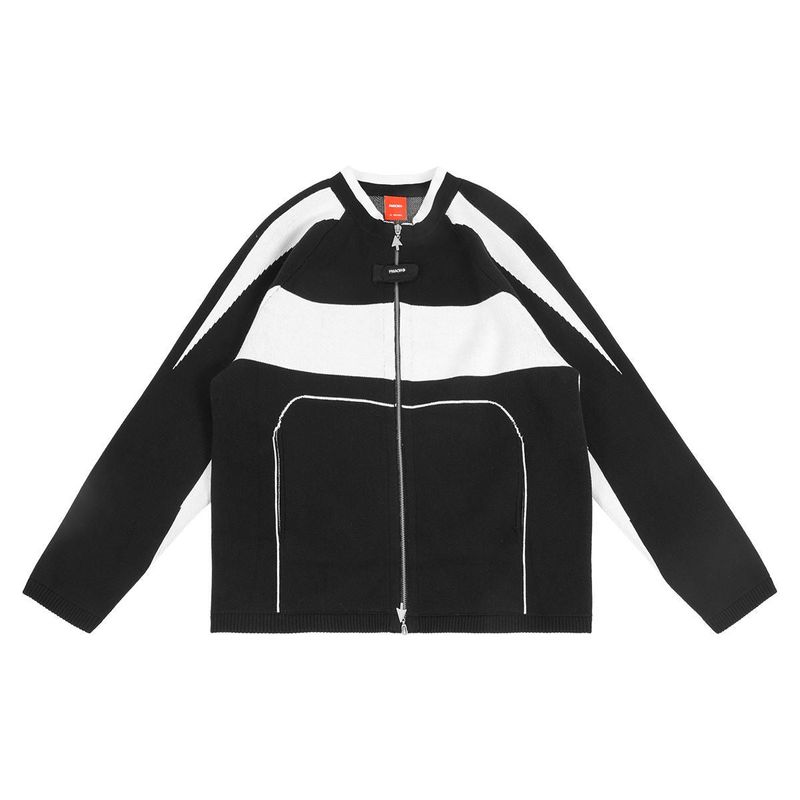 FMACM 23AW Black And White Clash Biker Knit Zip Cardigan Jacket