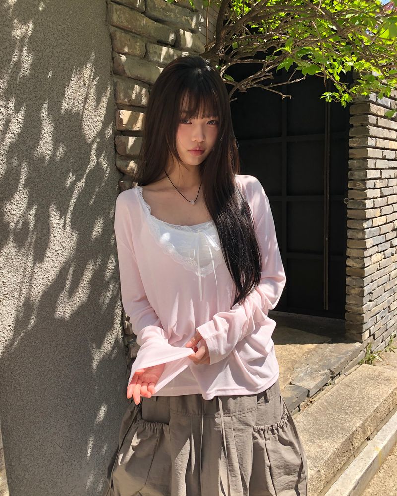 ディナ レース リボン アジャスタブルストラップ キャップスリーブレストップ