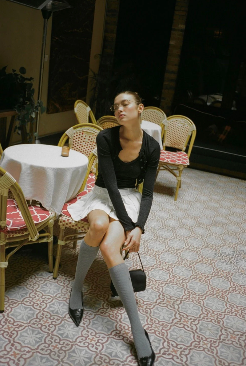 tht rib knee socks - gray