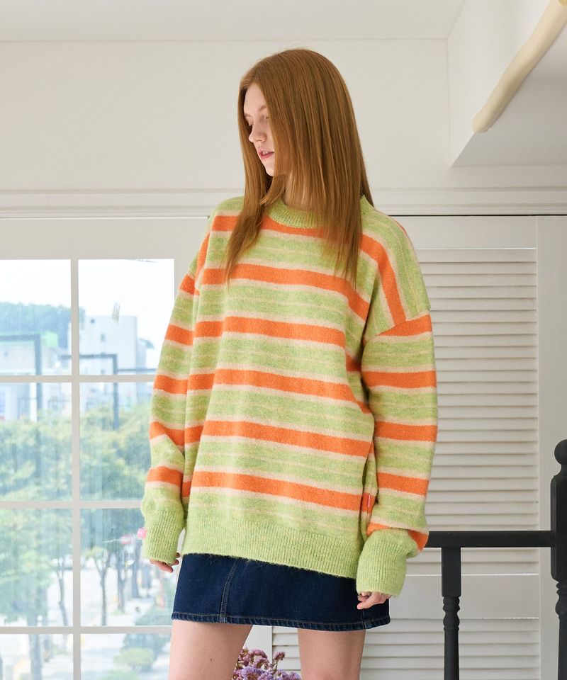 MADPINK（マッドピンク）の「MULTI STRIPE LONG SLEEVE KNIT GREEN（Tops）」