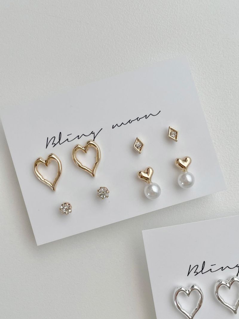 [4 set] lovely heart pearl earrings set 