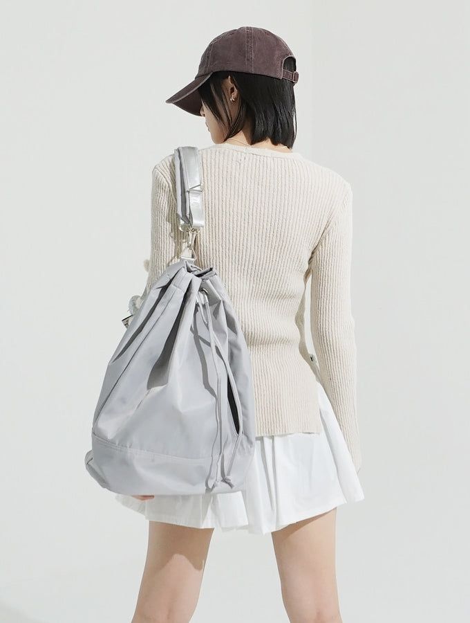 Side slit ribbed lace-up knit