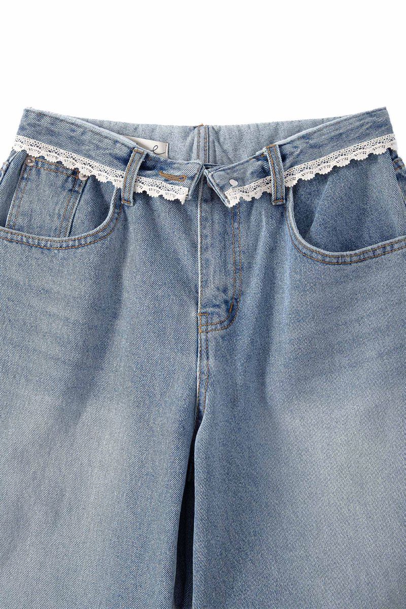 Lace Crash Low Denim Pants