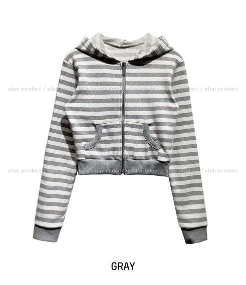 Annie Stripe Set-up Crop Hood Zip-Up