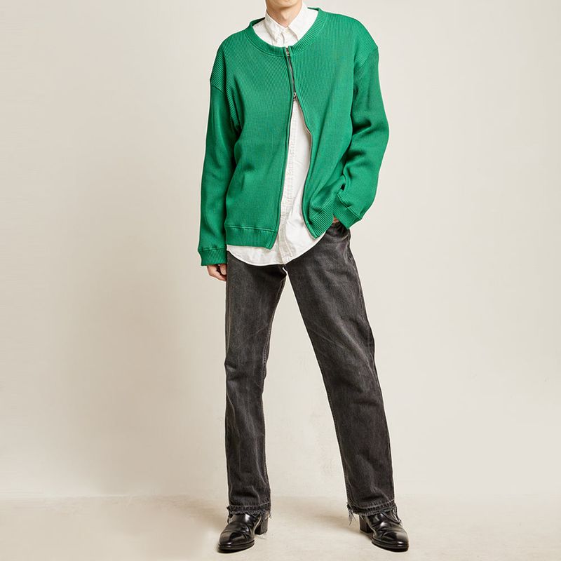 DAMP 2-WAY ZIP-UP WAFFLE CARDIGAN_GREEN