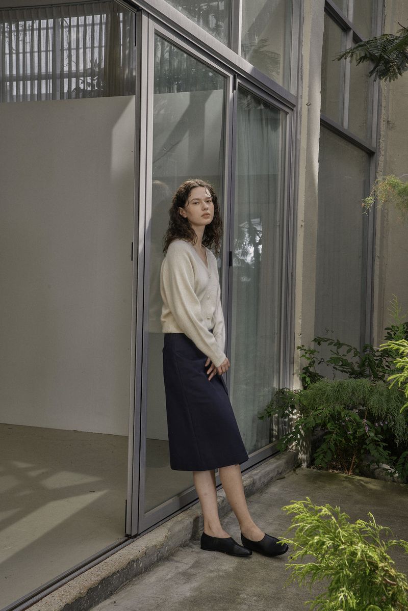 BELTED BUTTON SKIRT_NAVY