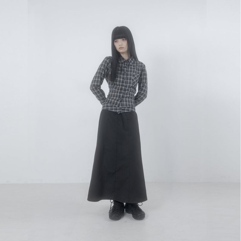 Folded check maxi skirt 001