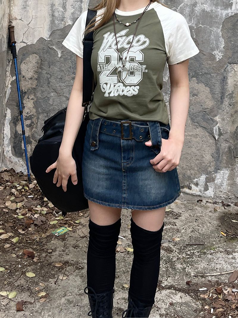 Vintage number printed raglan T-shirt