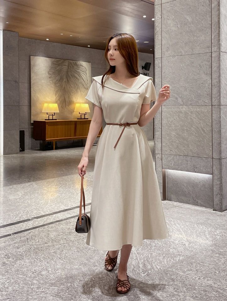 Beshu Diagonal V-collar Long One Piece (Belt set)