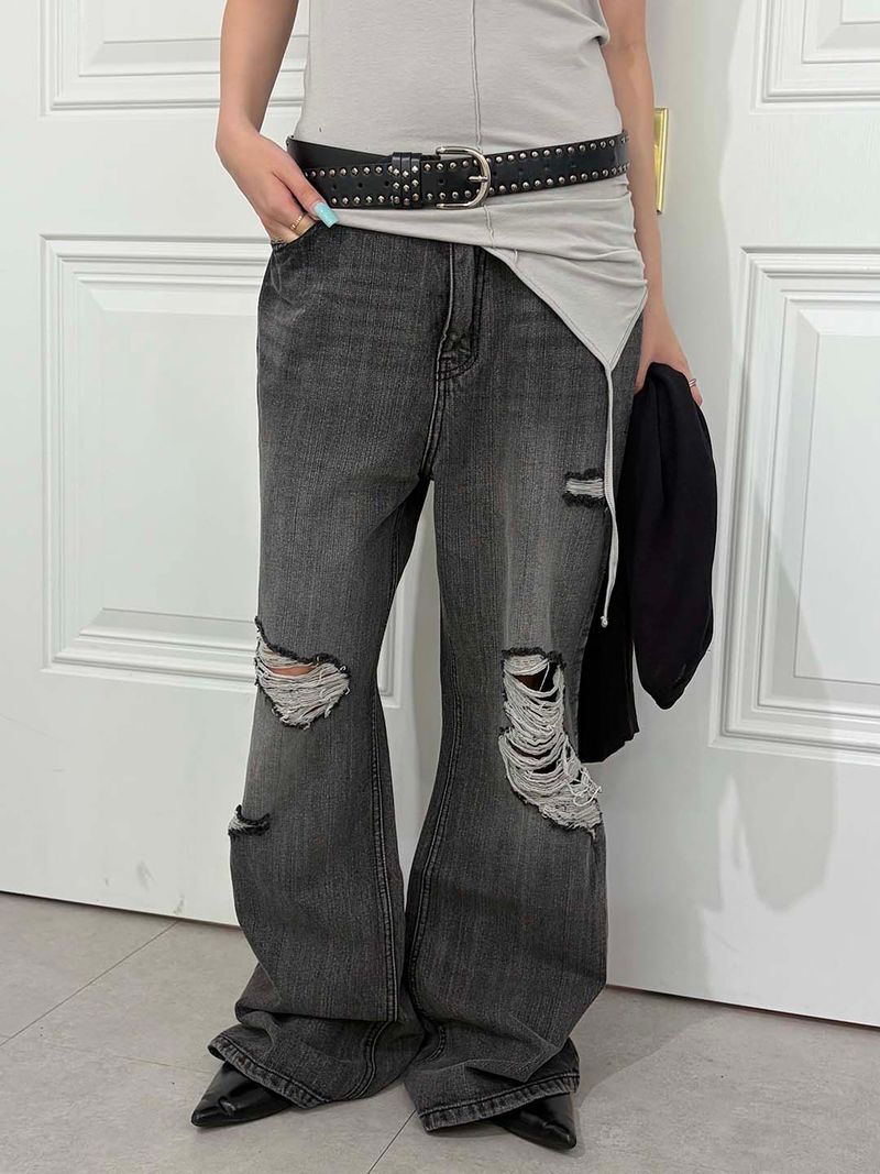 MUZESEOUL(ミューズソウル)の「Washed damage wide flare denim pants(Pants)」