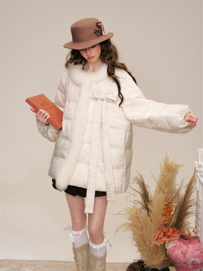 Ribbon Fur Trimming Duck Down Jacket