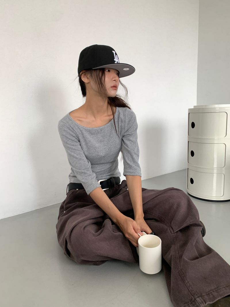 BOAT NECK MID SLEEVE TEE (4C)