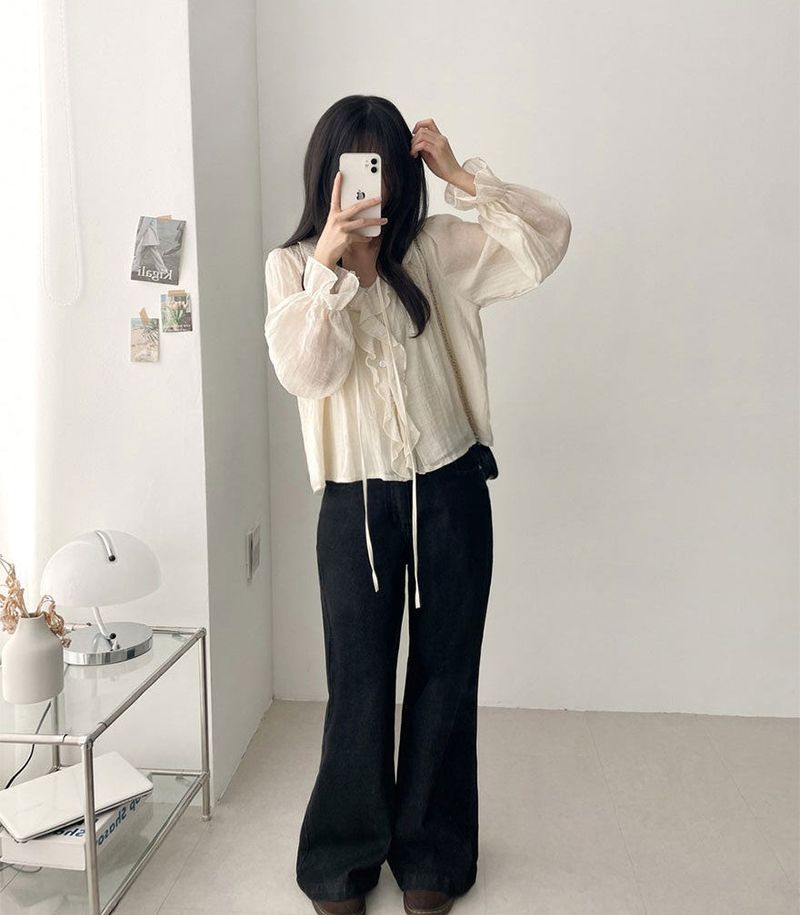 Poen puff string frilled blouse