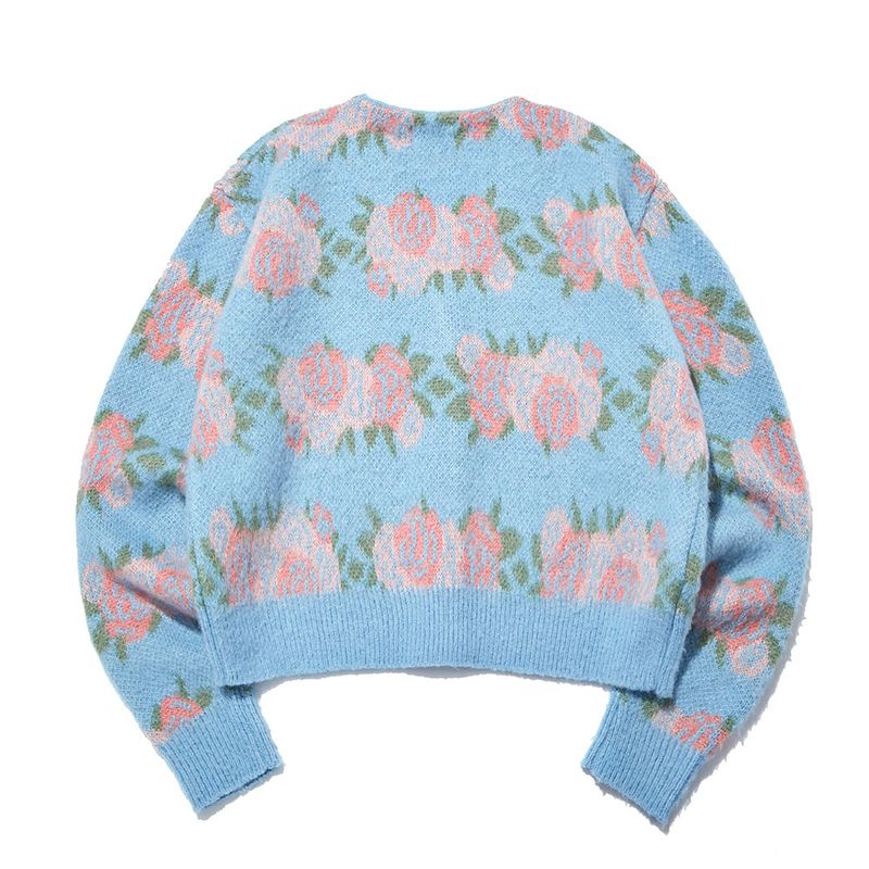Flower Pattern Crop Cardigan_Ash Blue