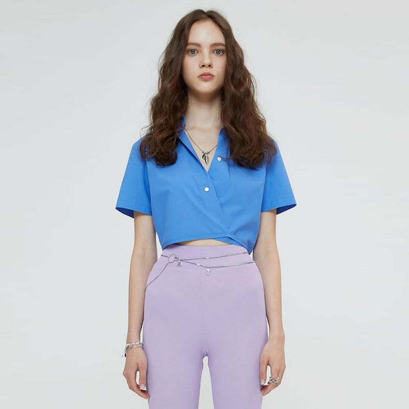 SPERONE(スペロネ)の「BACK KNOT CROP SHIRT (BLUE)(Tops)」