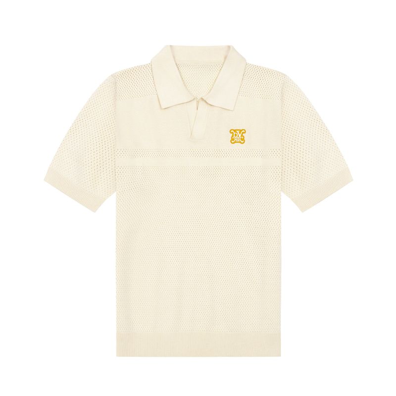 DVRK PRIVÉ BUTTONLESS POINTELLE KNITTED POLO - CREAM