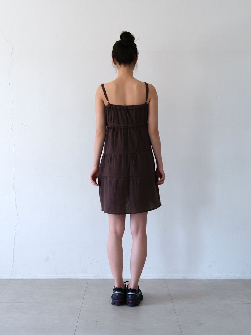 Boho Shirring Mini Dress (Brown)