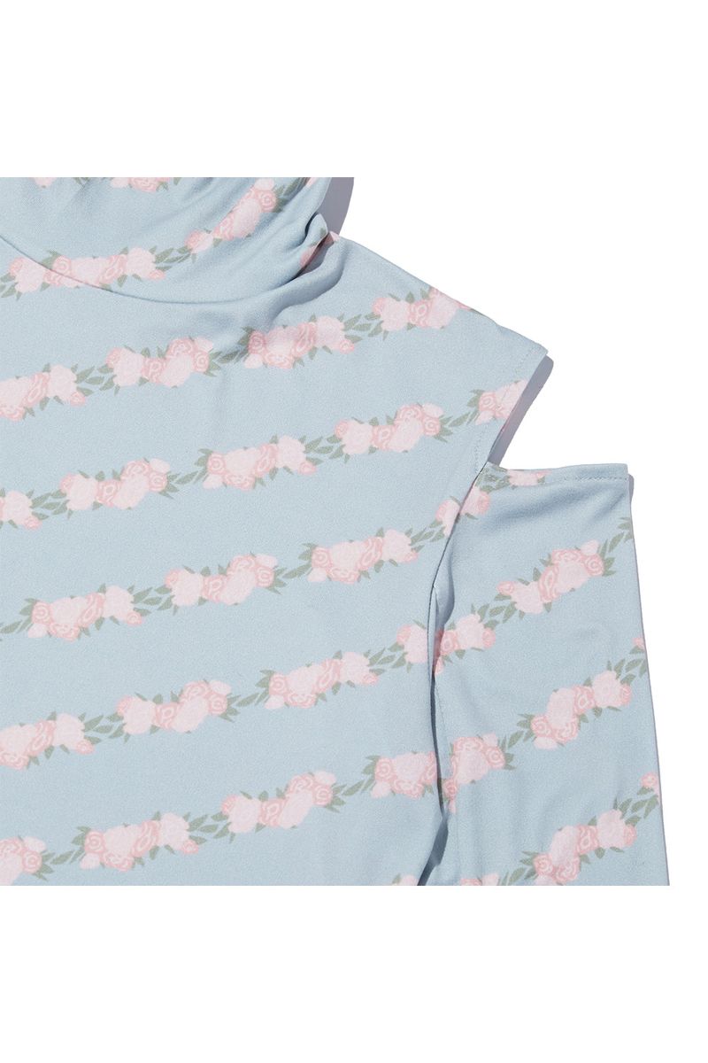 Flower Pattern Turtleneck_Ash Blue