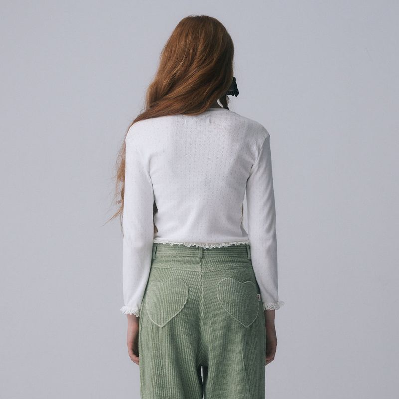 LACE HEM LONG SLEEVE TEE, WHITE