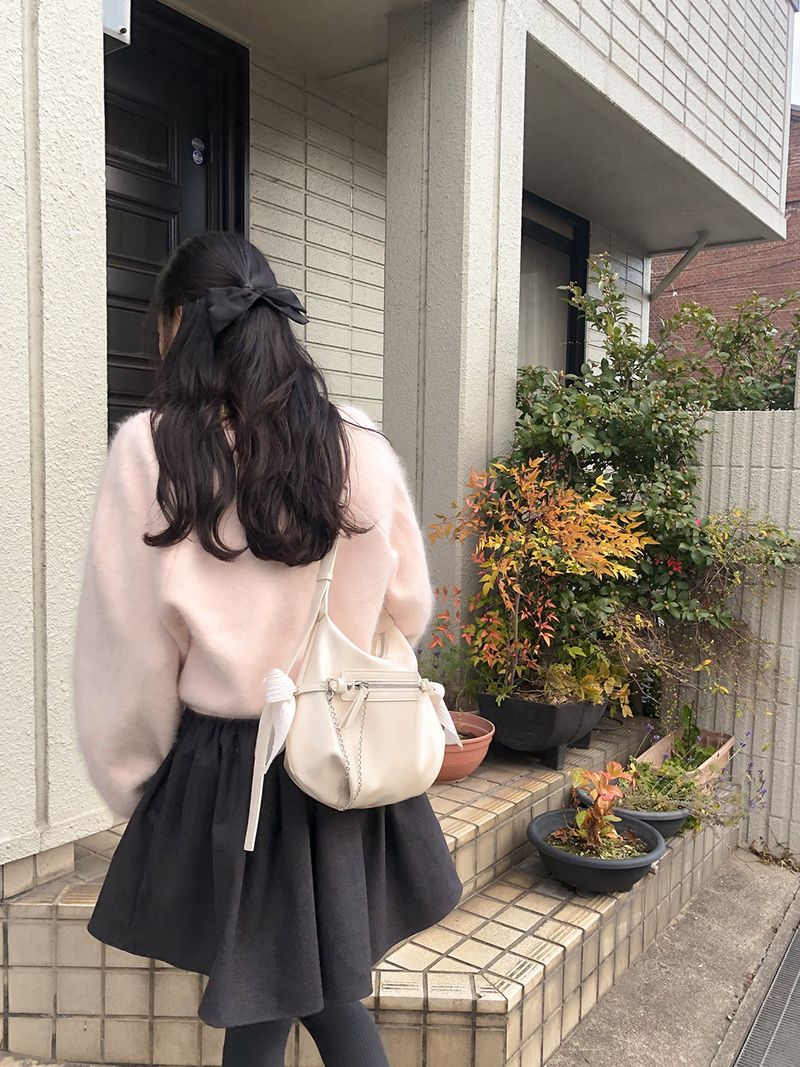 Belted ribbon bag_cream