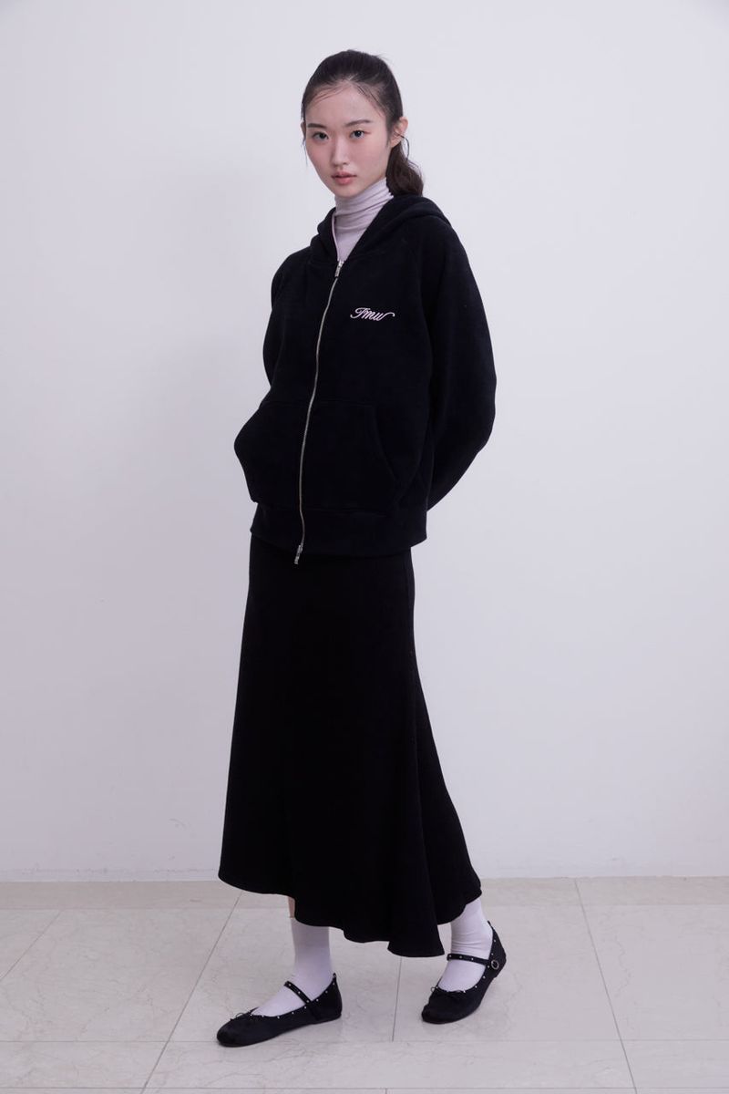 Raglan 2way Hood Zip-up (BLACK)