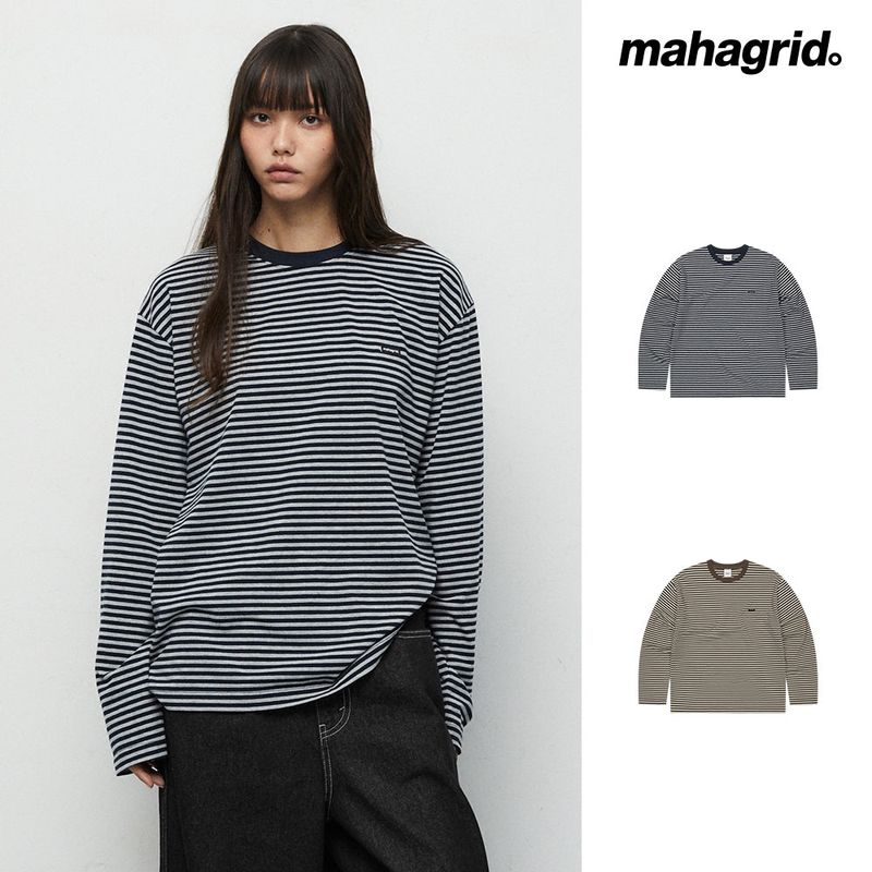 STRIPE BASIC LOGO LONG SLEEVE_BROWN