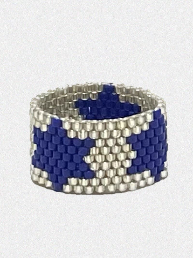 Blue Star Silver Beads Ring