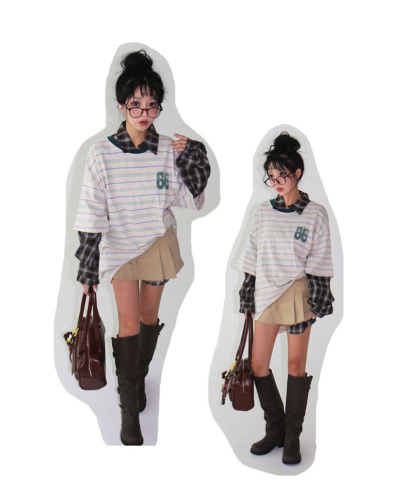 Delight-J(ディライトジェイ)の「Lucky striped oversized fit short-sleeved T-shirt(Tops)」