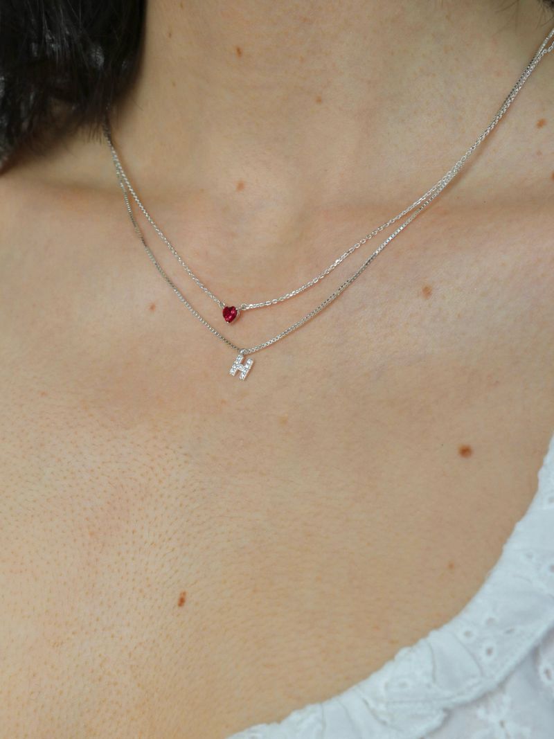 Initial stone necklace / silver
