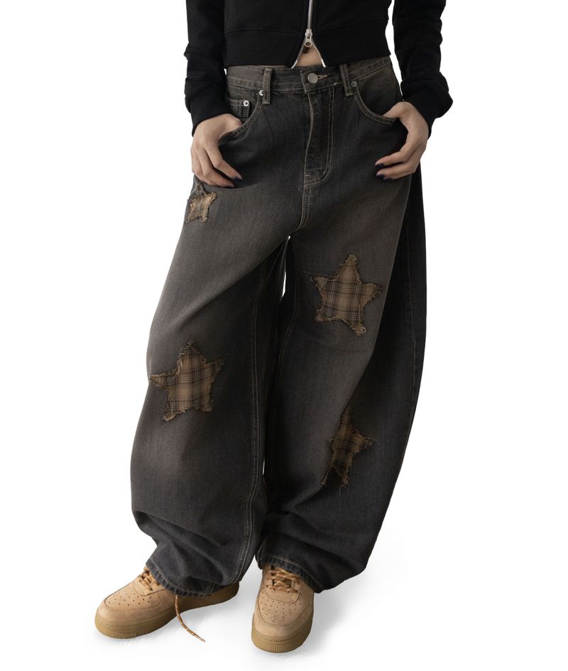 Sina Check Damage Curved Jeans