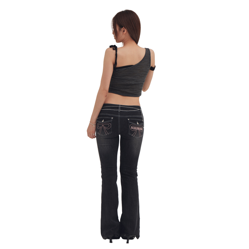 RIBBON STITCH BOOTCUT JEANS [DARK GREY]